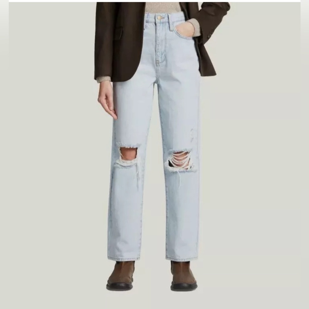 NWT Triarchy Women's Blue High-Rise Straight-Leg Distressed Jeans SZ 29
